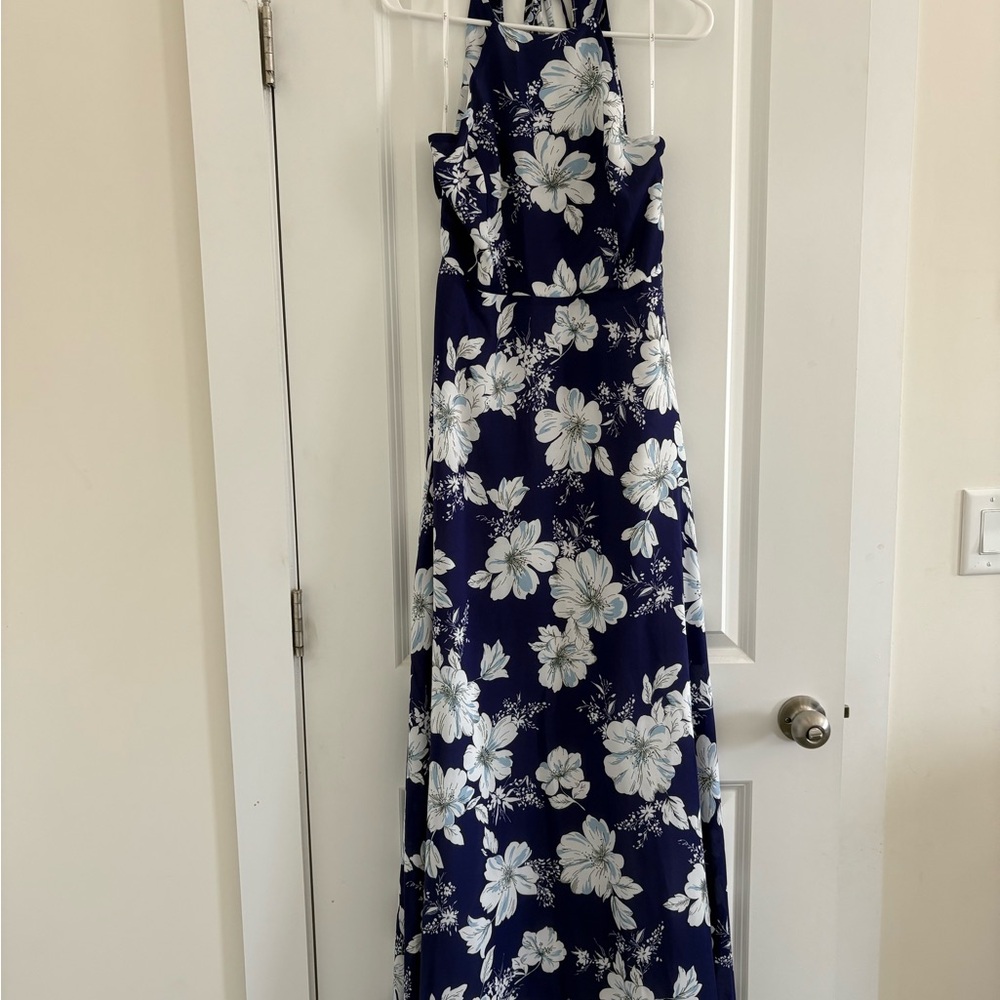 Floral Halter Maxi Dress - Blue and White